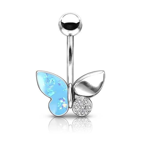 Butterfly Opal Glitter Crystal Paved Belly Ring - Picture 4 of 6